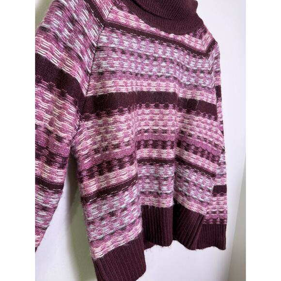 Evereve Petra Fair Isle Nordic Turtleneck Sweater Women’s M Maroon Pink Cozy - Picture 3 of 6